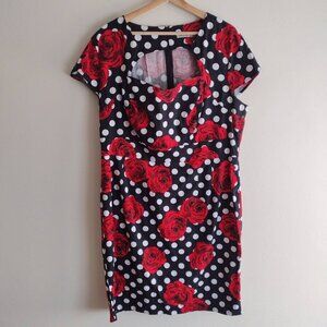 Grace Karin Black Polka Dot Red Rose Dress 3XL Retro Pinup Wiggle Dress Rns Sm